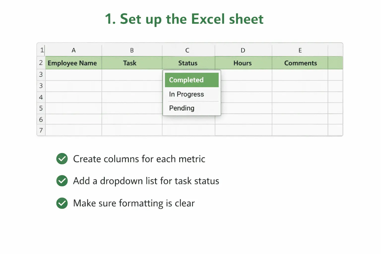 Set up the Excel sheet