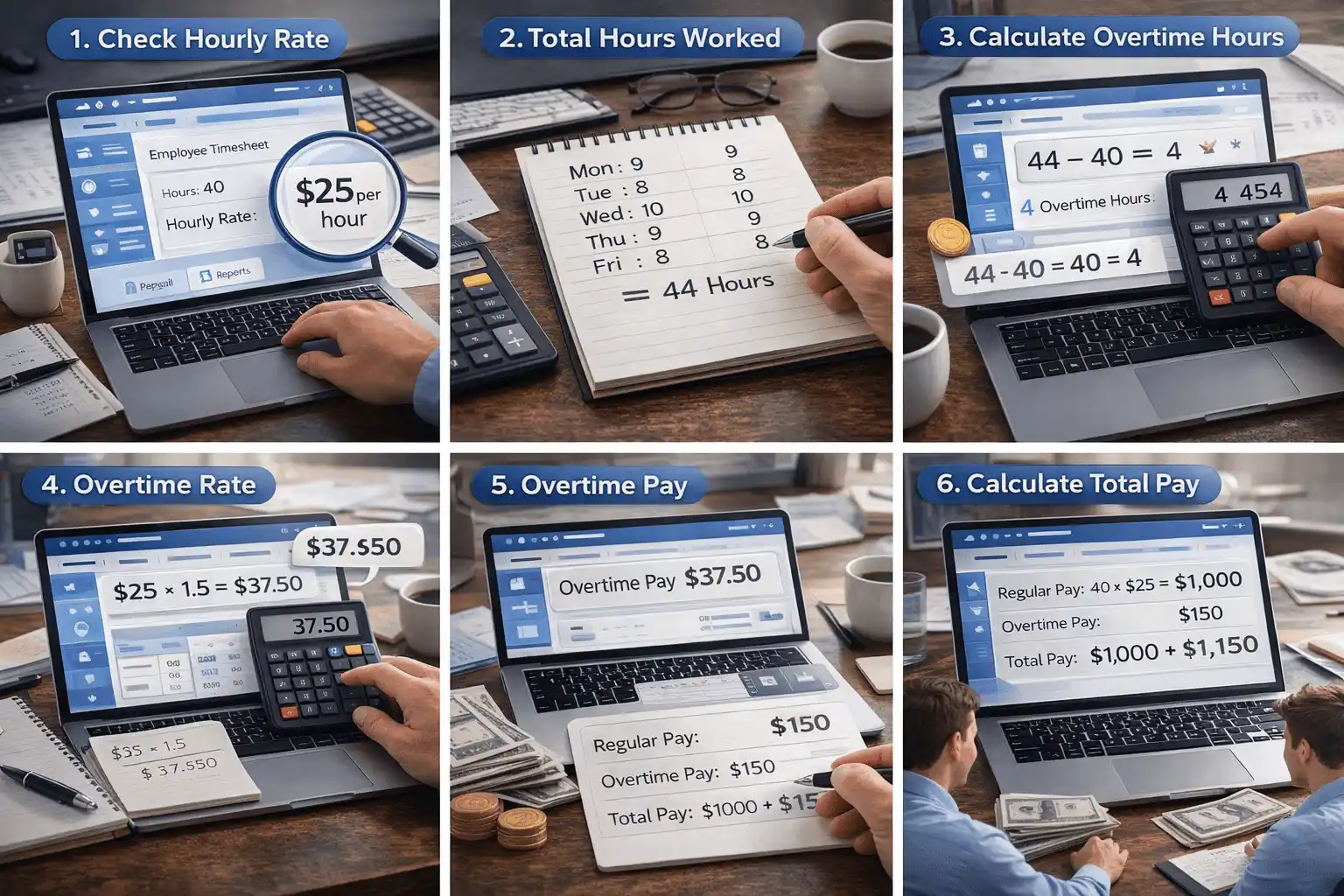 Calculating overtime pay step by step