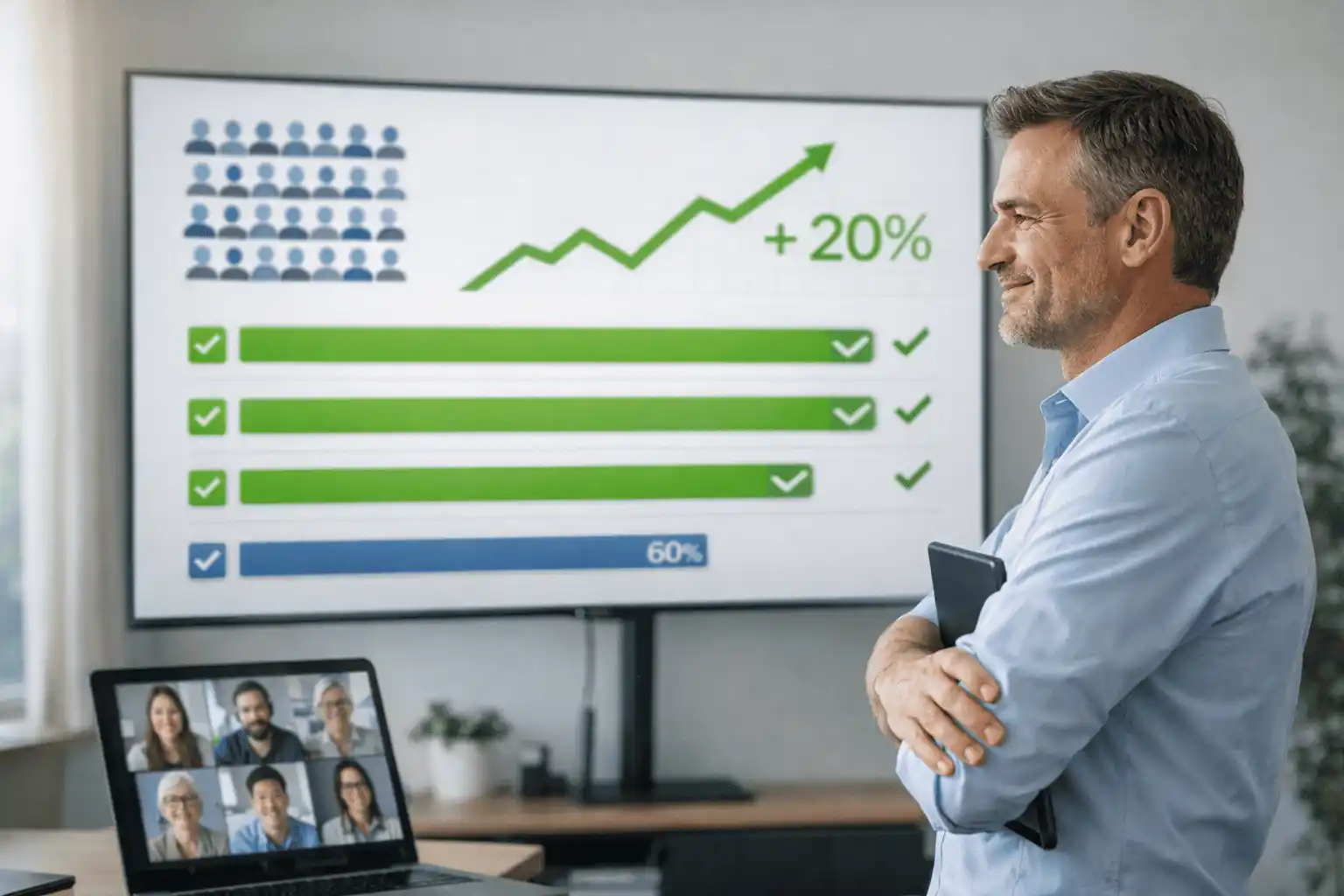 Manager reviewing productivity growth