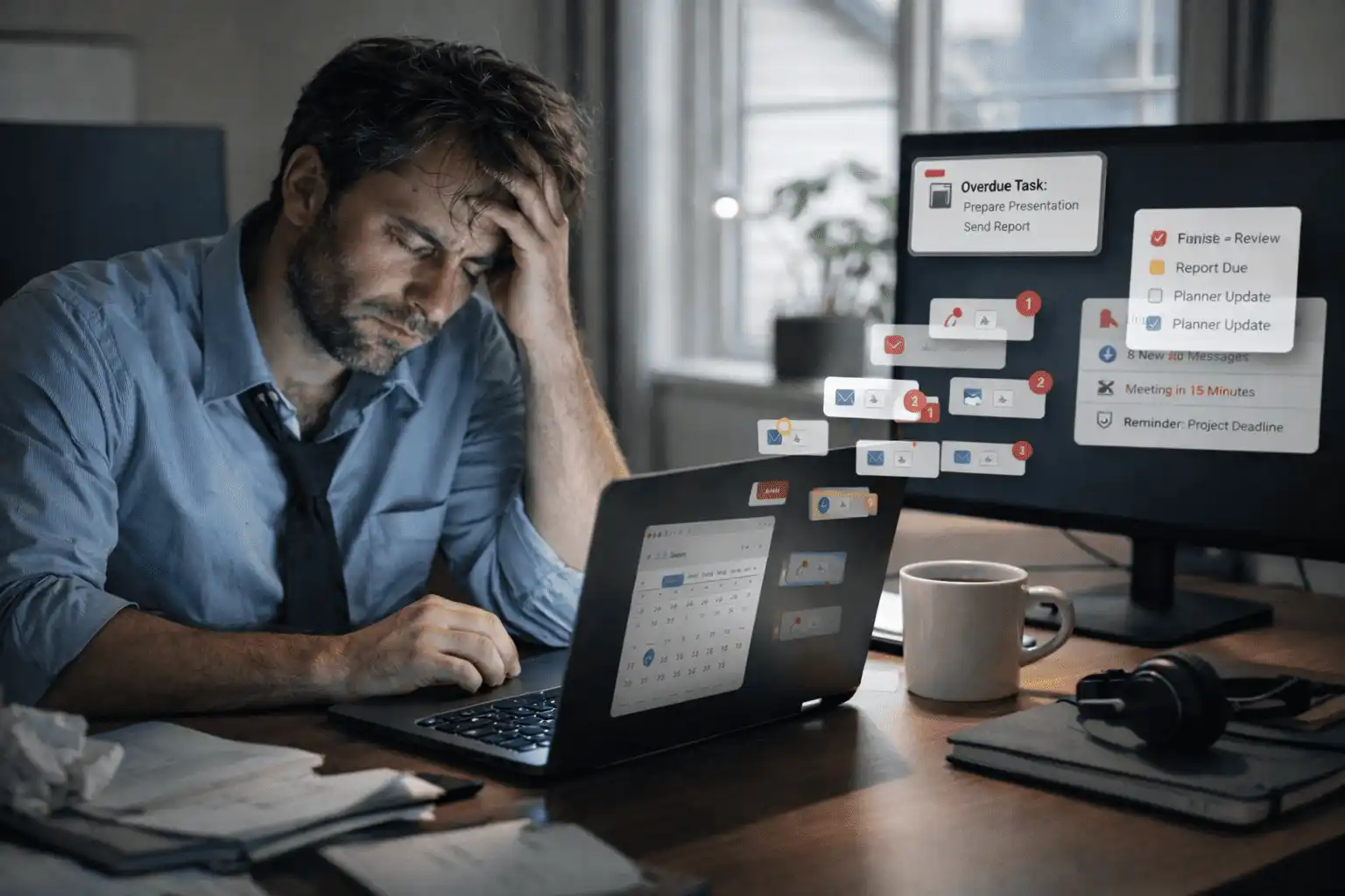 Stressed remote employee overwhelmed