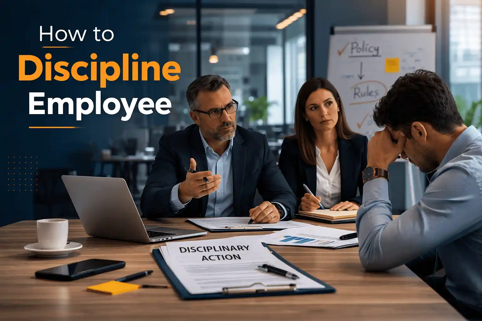 Disciplinary meeting in a modern office