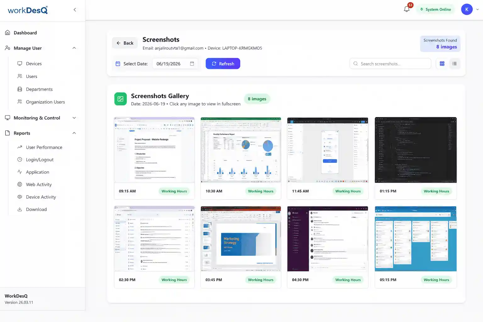 Employee screenshot data