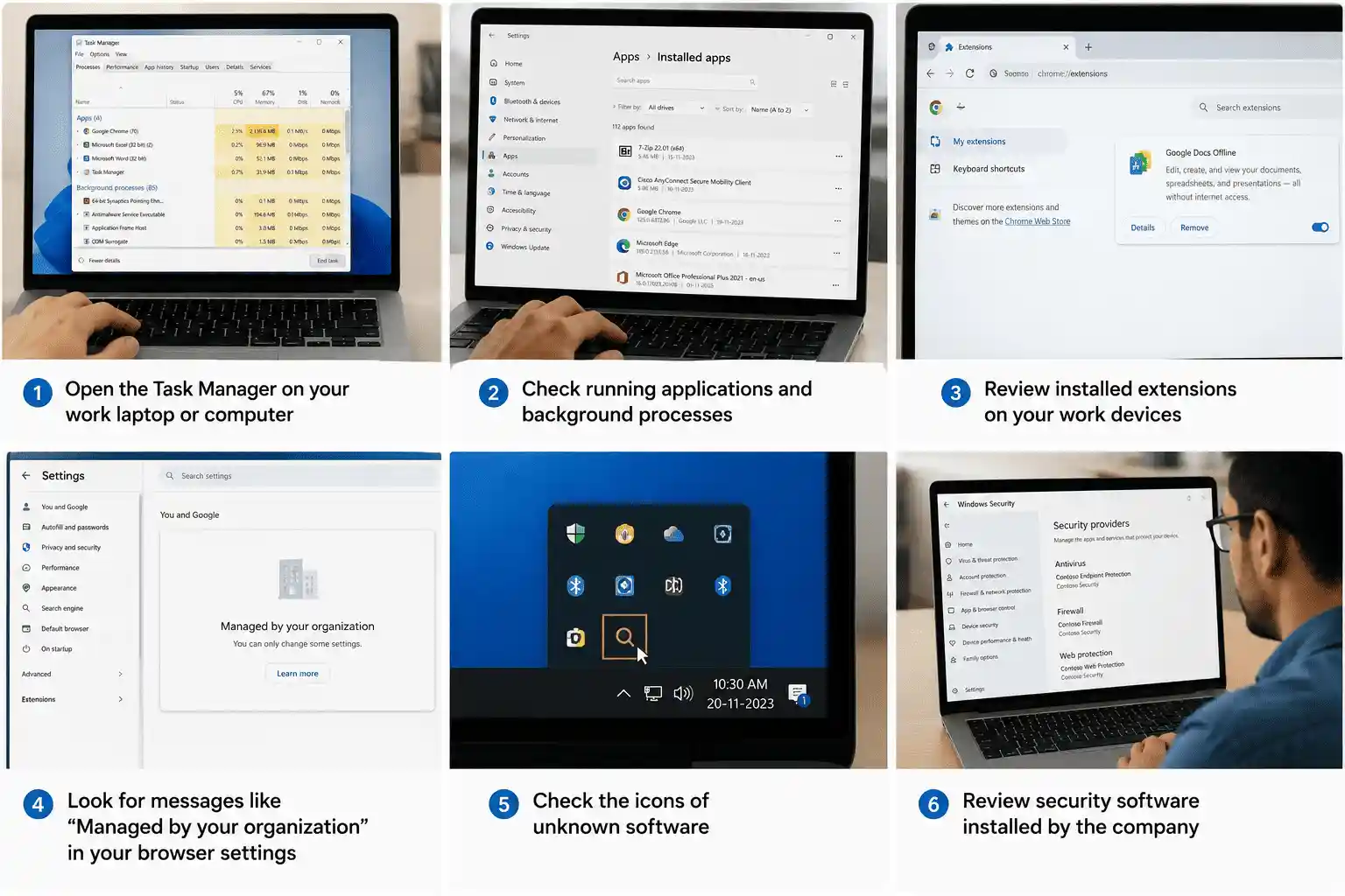 Steps to check if company device is monitored