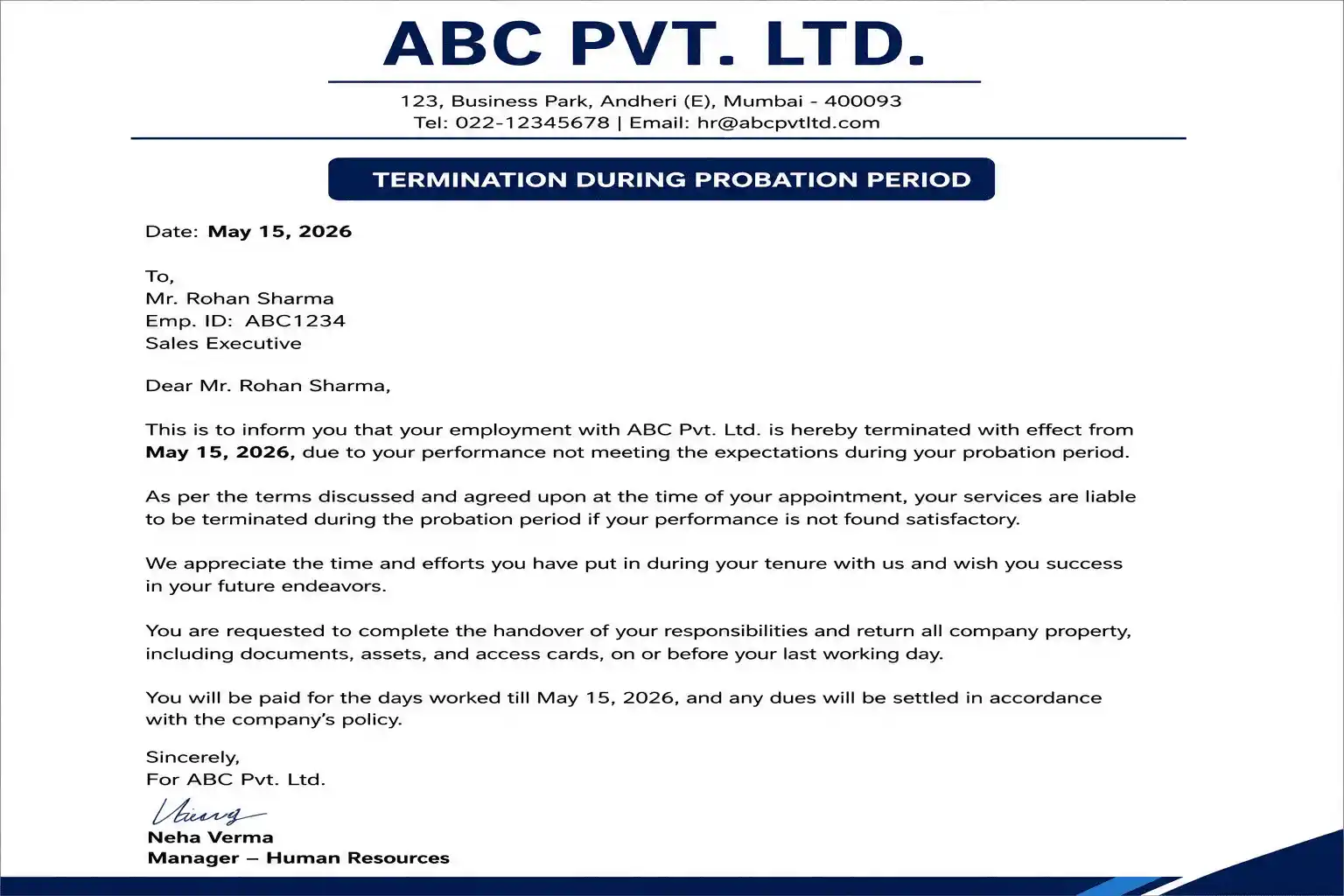 Probation termination letter sample
