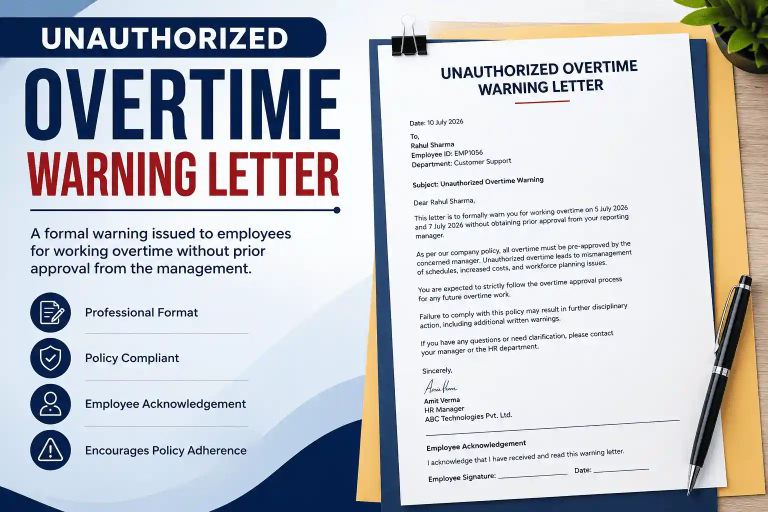 Unauthorized Overtime Warning Letter