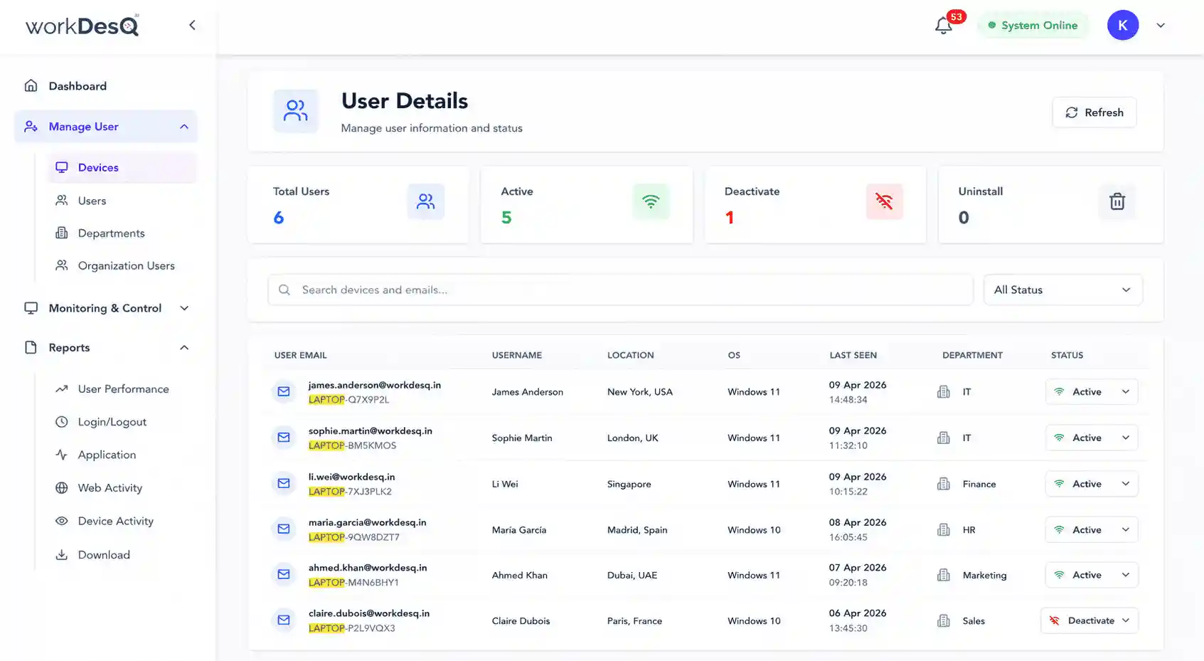 WorkDesQ Tracks Company Laptops